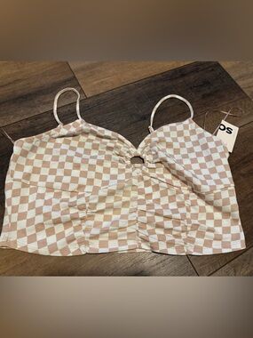SO XXL Beige & creamy white Checkerboard Keyhole Cropped Tank nwt